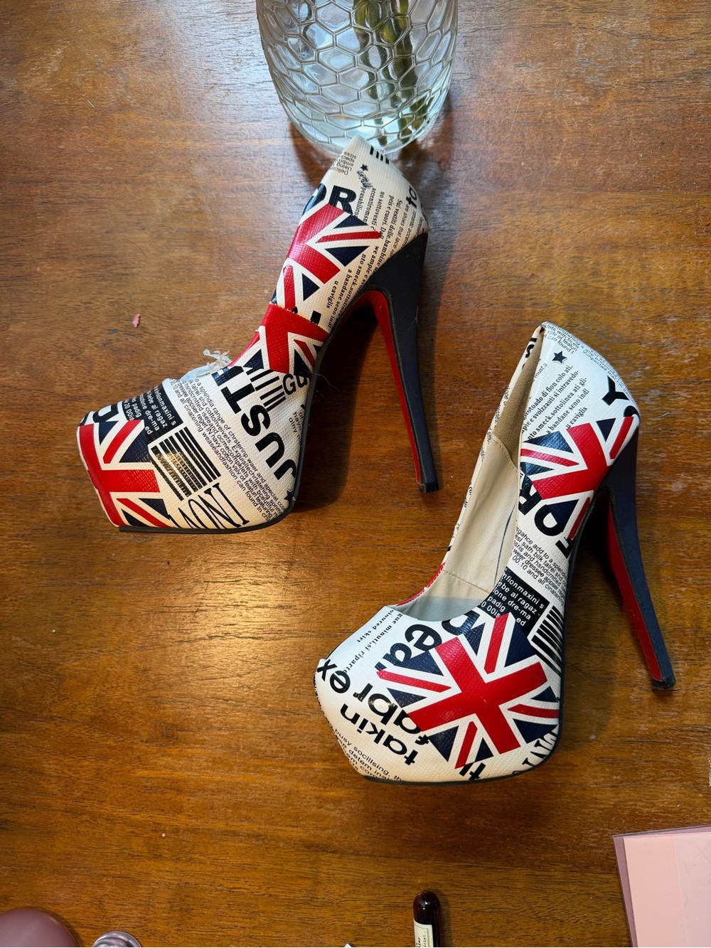 Union Jack Print High Heel Pumps - Red, White & Blue
